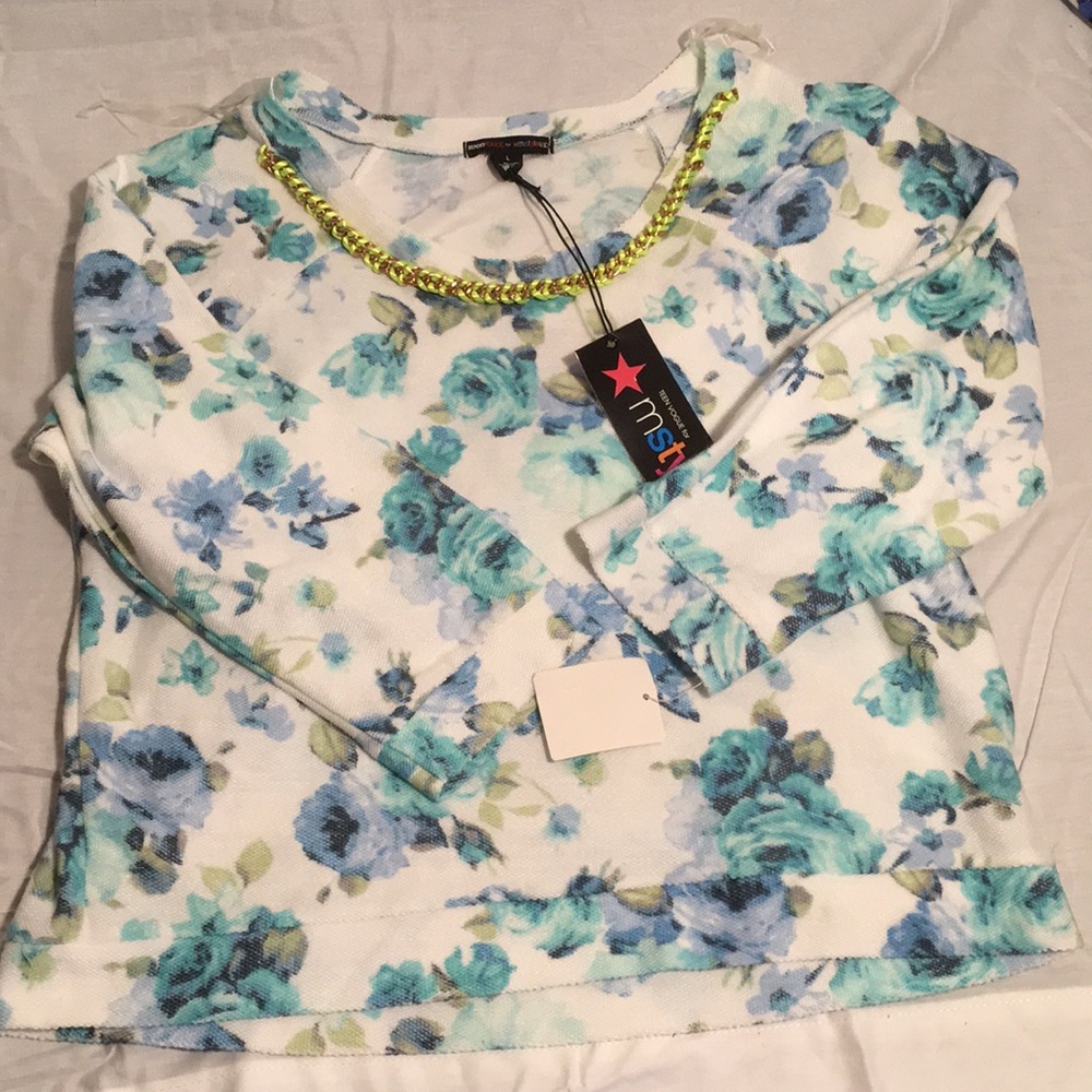White shirt with blue floral print NWT
